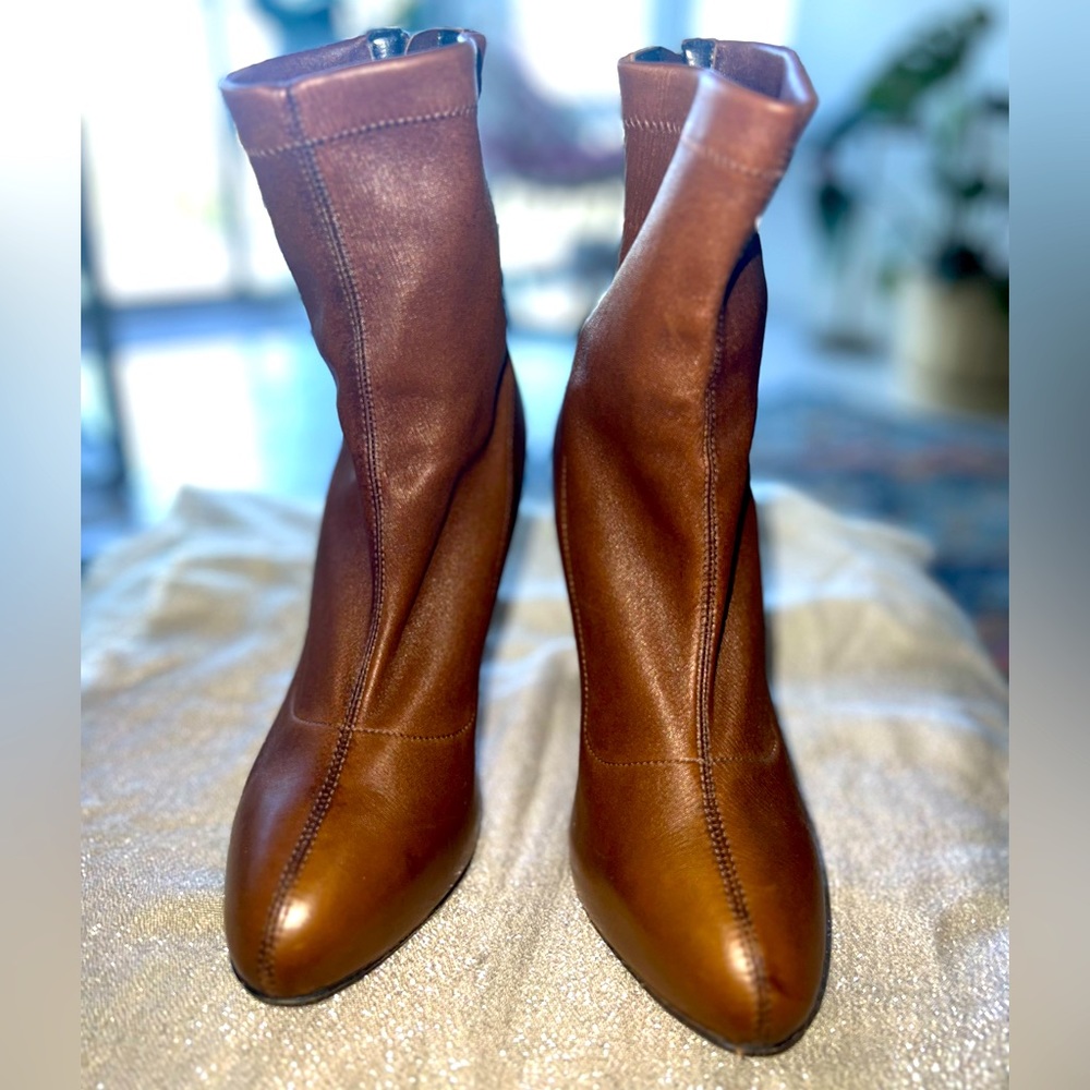 Brian Atwood leather booties brown